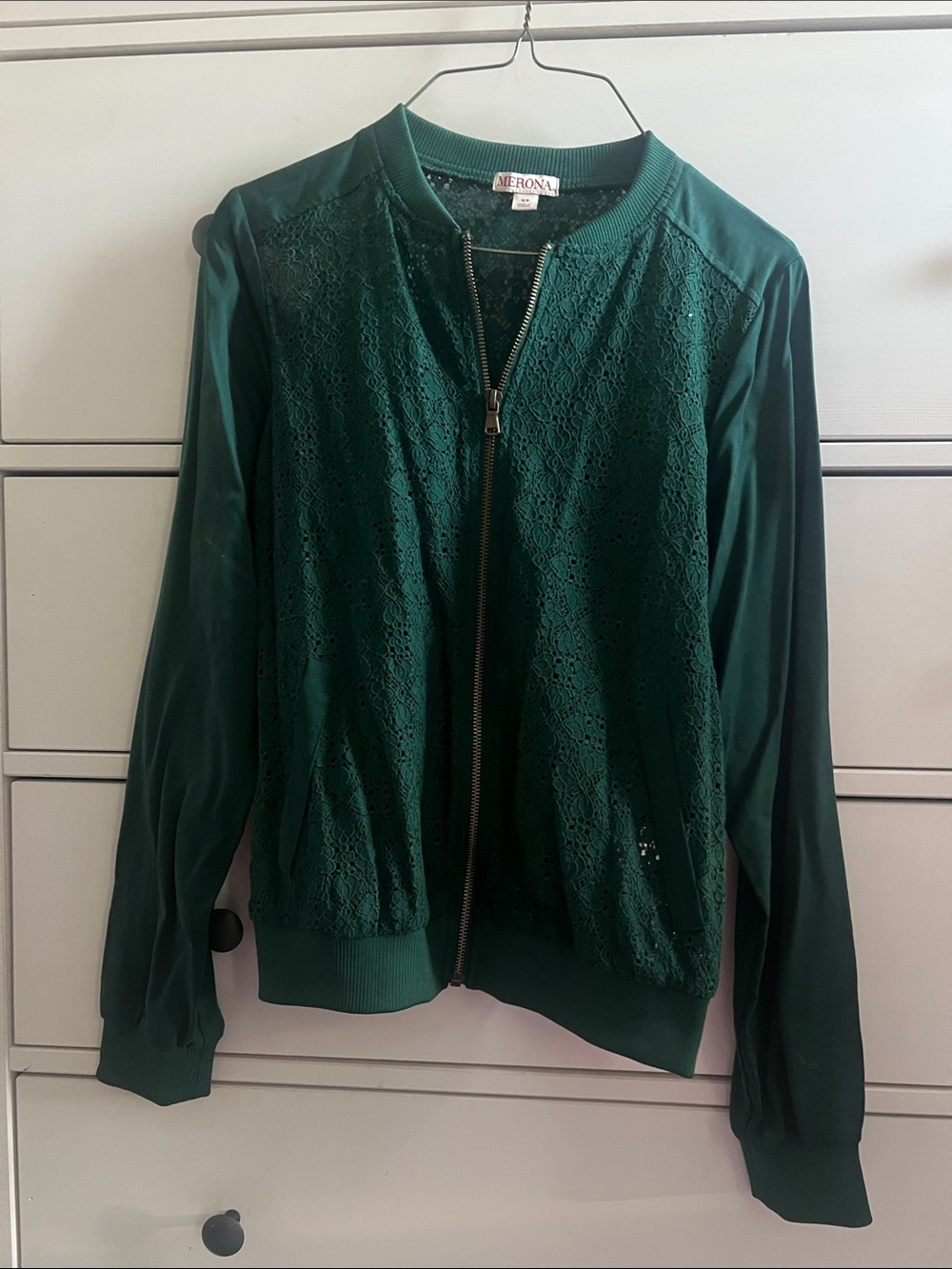 Merona Forest Green Lace-Front Bomber Jacket